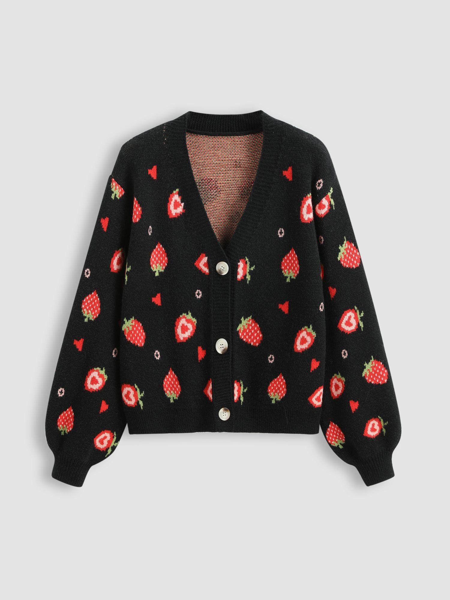 v neck strawberry button cardigan