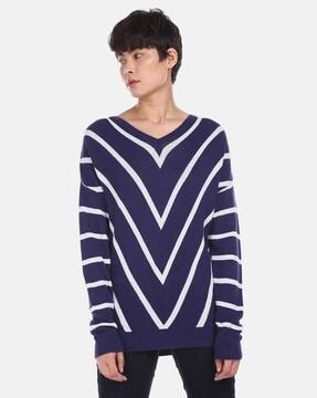 v-neck striped pullover