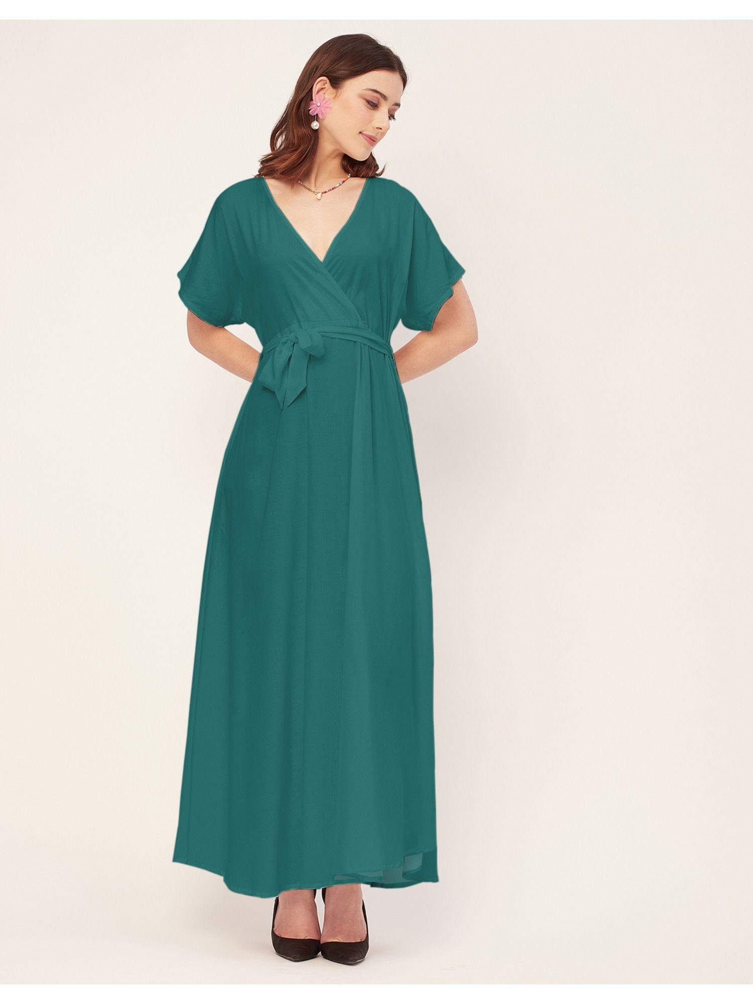 v-neck summer solid half sleeve maxi dress (set of 2)