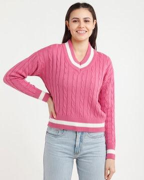 v-neck sweater with ribbed hems