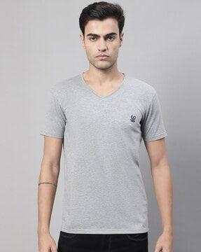 v-neck t-shirt with brand embroidery