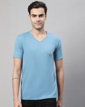 v-neck t-shirt with brand embroidery