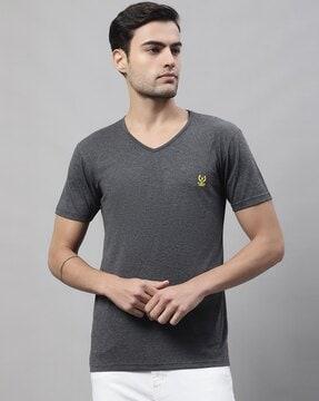 v-neck t-shirt with brand embroidery