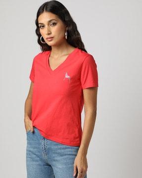 v-neck t-shirt with logo embellishment