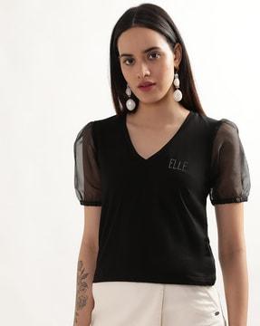v-neck t-shirt with puff sleeves