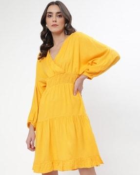 v-neck tiered dress with elasticated waist