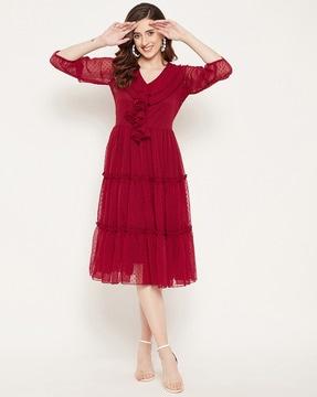 v-neck tiered dress with frill detail