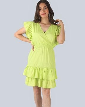 v-neck tiered dress with ruffled detail
