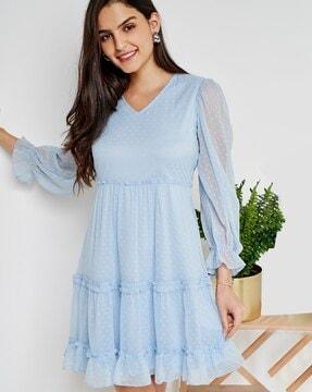 v-neck tiered dress with ruffled overlay