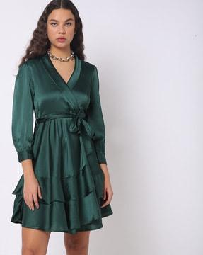 v-neck tiered dress with tie-up