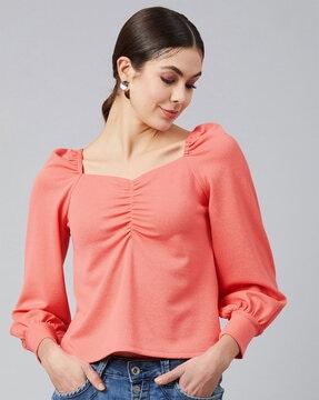 v-neck top with balloon sleeves