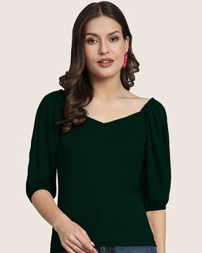 v-neck top with bishop sleeves