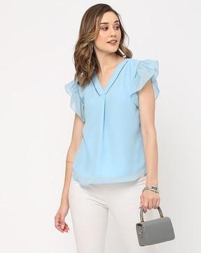 v-neck top with butterfly sleeves