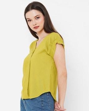 v-neck top with cap sleeves