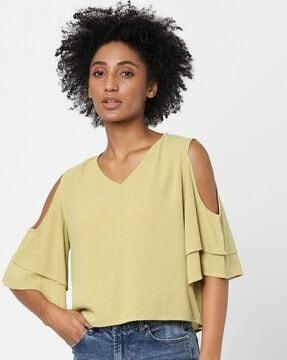 v-neck top with cold-shoulder sleeves