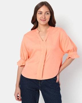 v-neck top with concealed placket