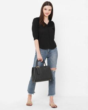 v-neck top with cuffed sleeves