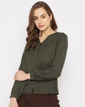 v-neck top with cuffed sleeves