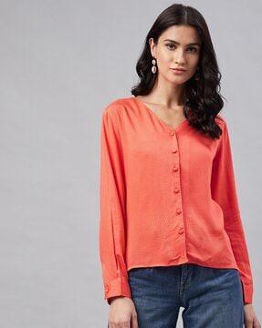 v-neck top with cuffed sleeves