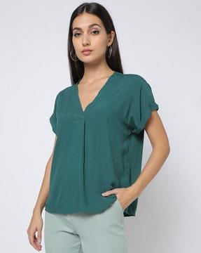 v-neck top with drop-shoulder sleeves