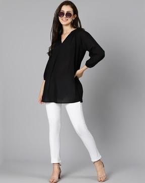 v-neck top with elasticated sleeve