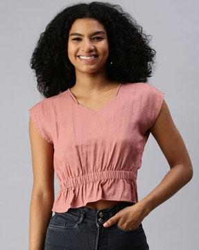 v-neck top with elasticated waist