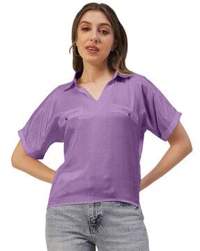 v-neck top with front pockets