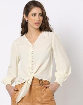 v-neck top with front tie-up
