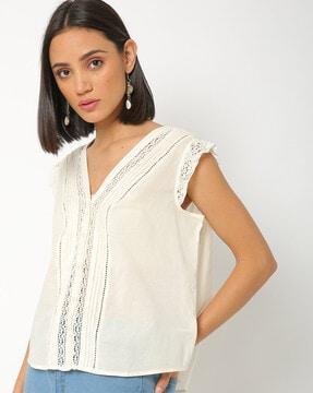 v-neck top with lace inserts