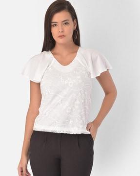 v-neck top with lace panel