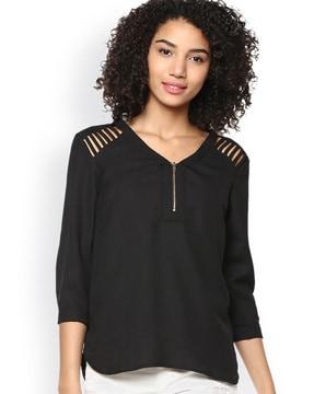 v-neck top with laser cutouts