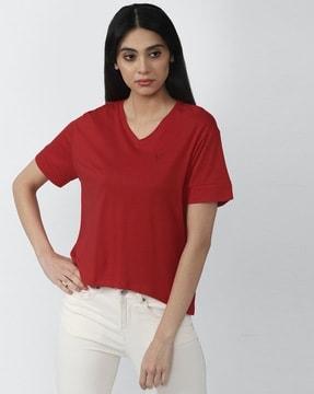 v-neck top with logo embroidery