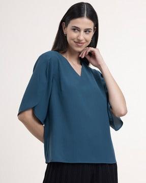 v-neck top with petal sleeves
