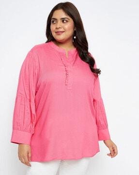 v-neck top with pleated sleeves