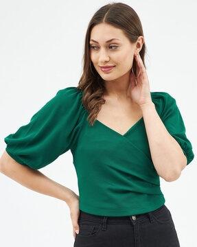 v-neck top with puff sleeves