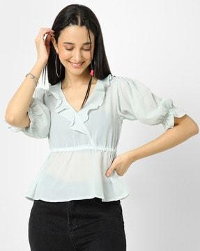 v-neck top with puff sleeves