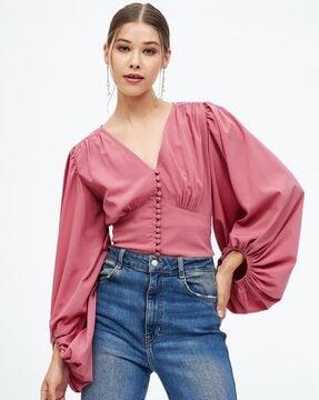 v-neck top with puff sleeves