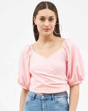 v-neck top with puff sleeves