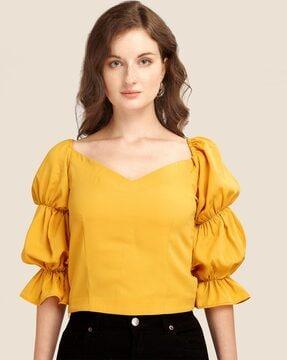 v-neck top with puff sleeves