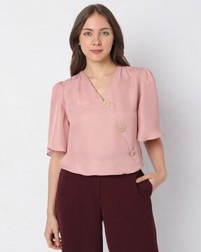 v-neck top with puff sleeves