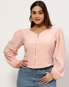 v-neck top with puff sleeves