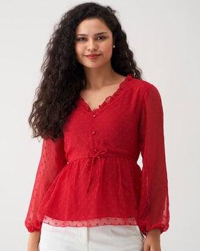 v-neck top with puff sleeves