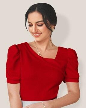 v-neck top with puffed sleeves