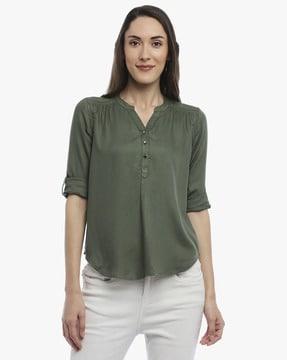 v-neck top with roll-up sleeves