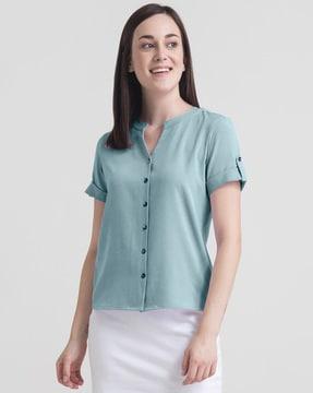 v-neck top with roll-up sleeves