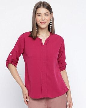 v-neck top with roll-up sleeves