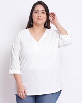 v-neck top with roll-up tabs