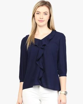 v-neck top with ruffle detail