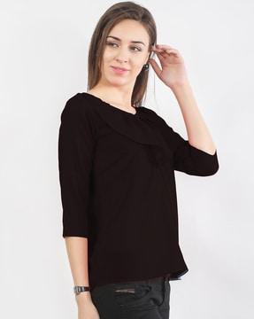 v-neck top with ruffle overlay