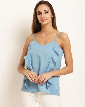 v-neck top with ruffle panels